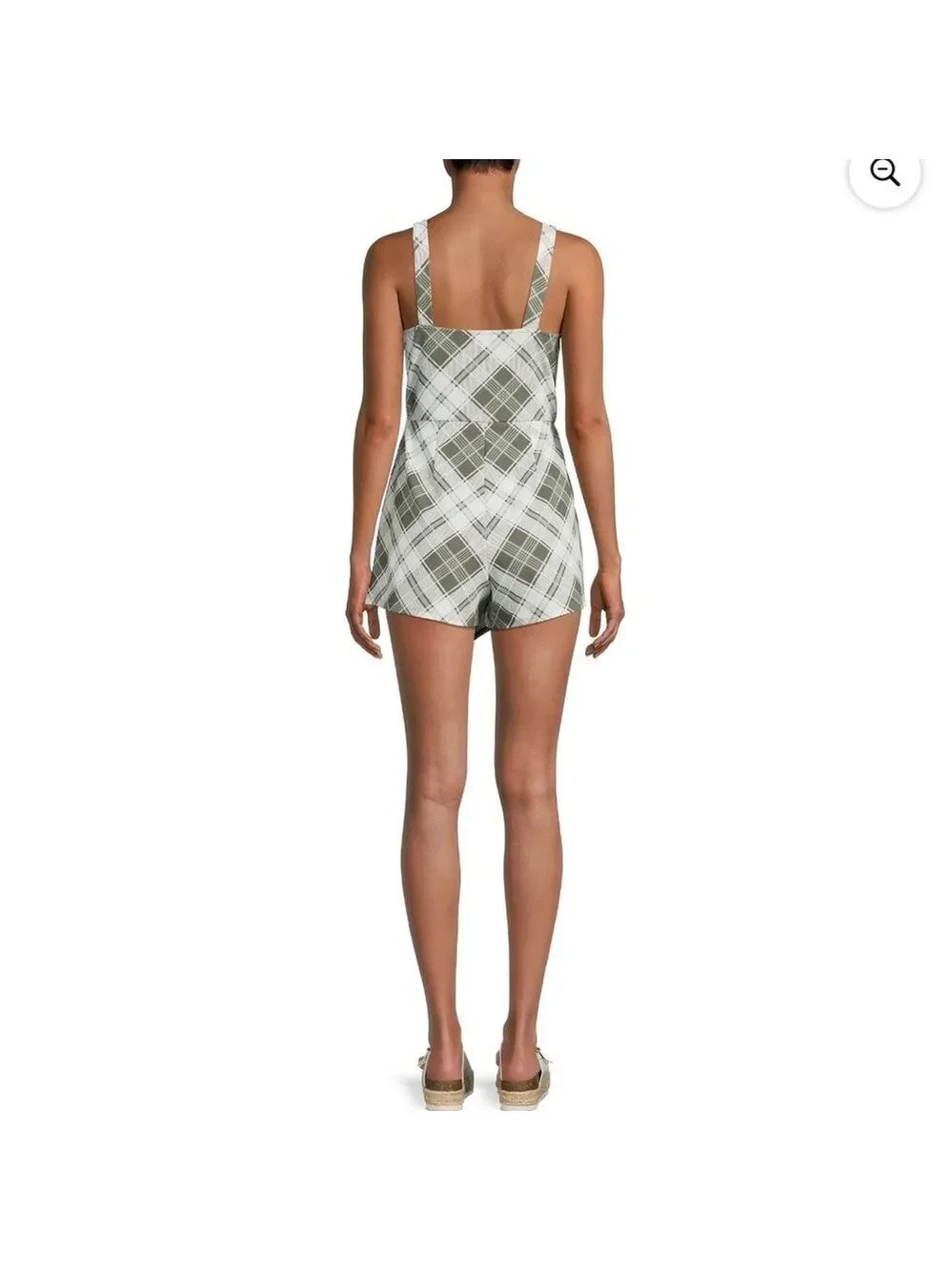 No Boundaries Junior’s Plaid Romper Green/White Size Large